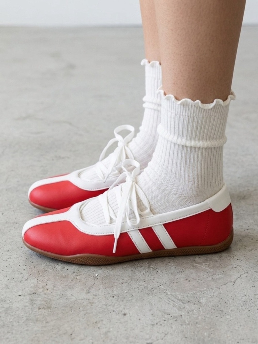 Tigeridea Red White Ballet Sneakers Ribbon Lace Up Sneakerinas Size 8.5